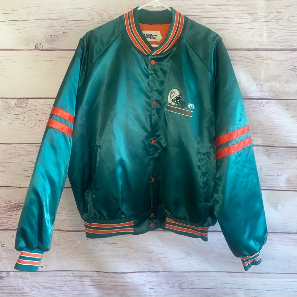 Vintage 1990 Miami Dolphins Chalk Line Satin Jacket Mens XL USA Made NFL